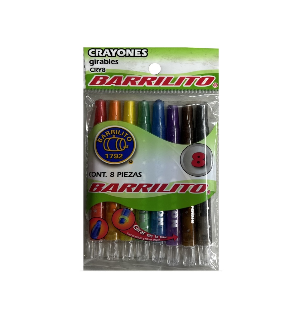 [GOBCRY8] Crayones girables bolsa c/ 8 pzas