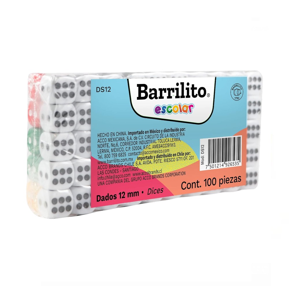 [DS12] JUGUETE DADO BARRILITO 12MM C/100