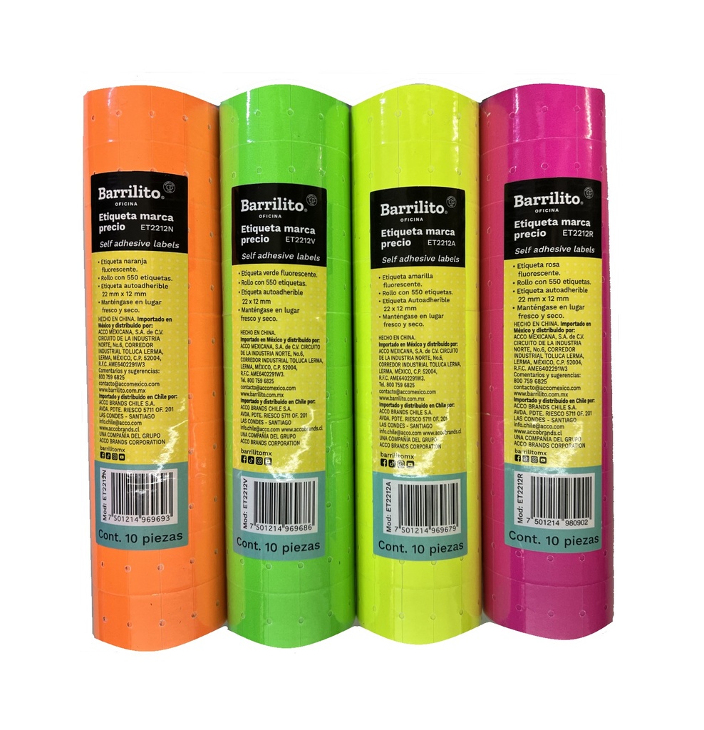 [GOBET2212A] ETIQUETA P/ETIQUETADORA BARRILITO 23X12 VARIOS COLORES C/10P