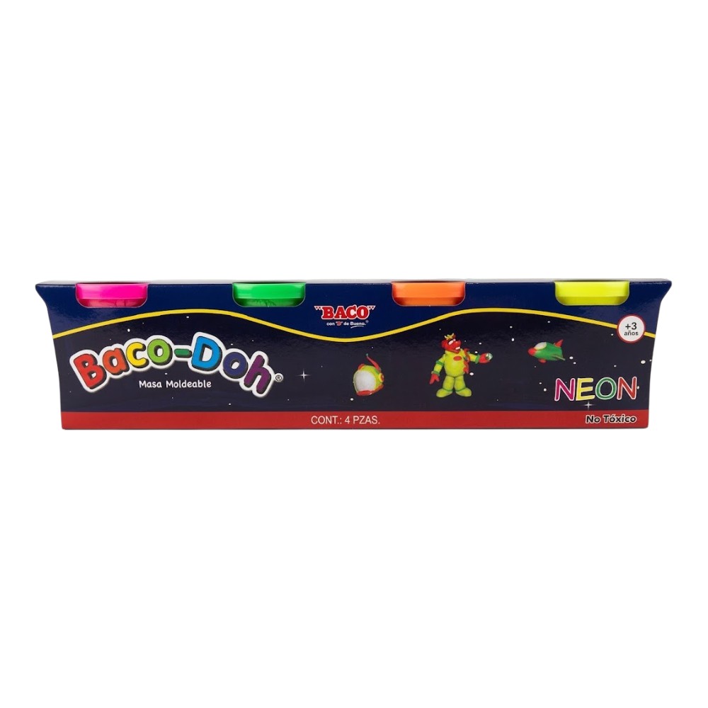 [BAC64783] PLASTILINA BACODOH PAQ.C/4 PZAS FLUOR.