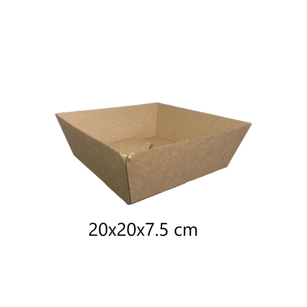 CAJA DE CARTON CHAROLA 20X20CM NATURAL