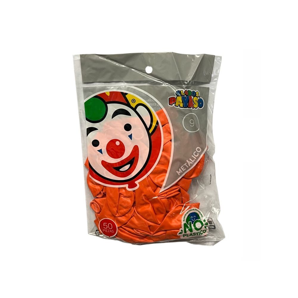 GLOBO METAL BOLSA 50 PZA #9 NARANJA