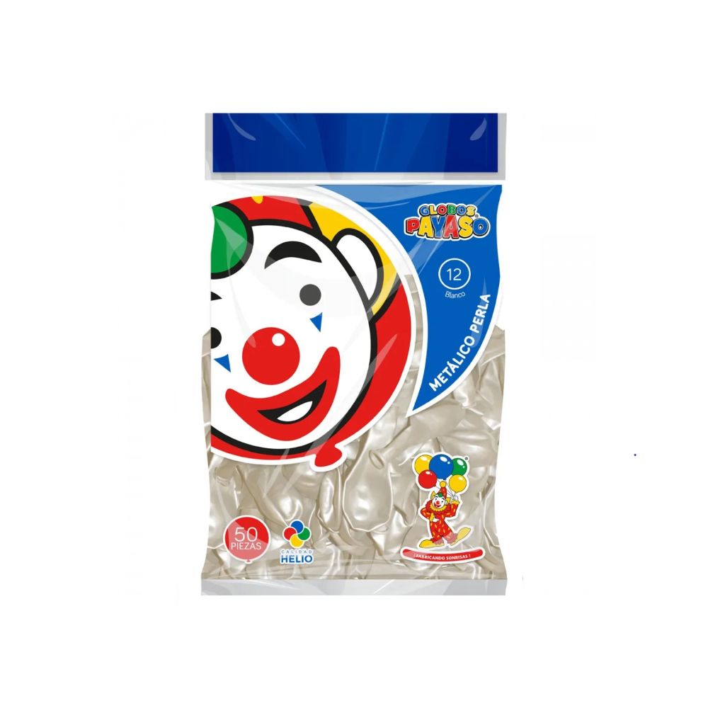 [7501060414354] GLOBO METAL BOLSA 50 PZA #12 PERLA BLANCO