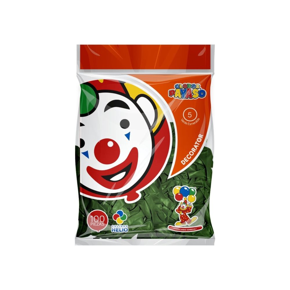 [7501060400333] GLOBO DEC.BOLSA 100PZA #5 VERDE ESMERALDA