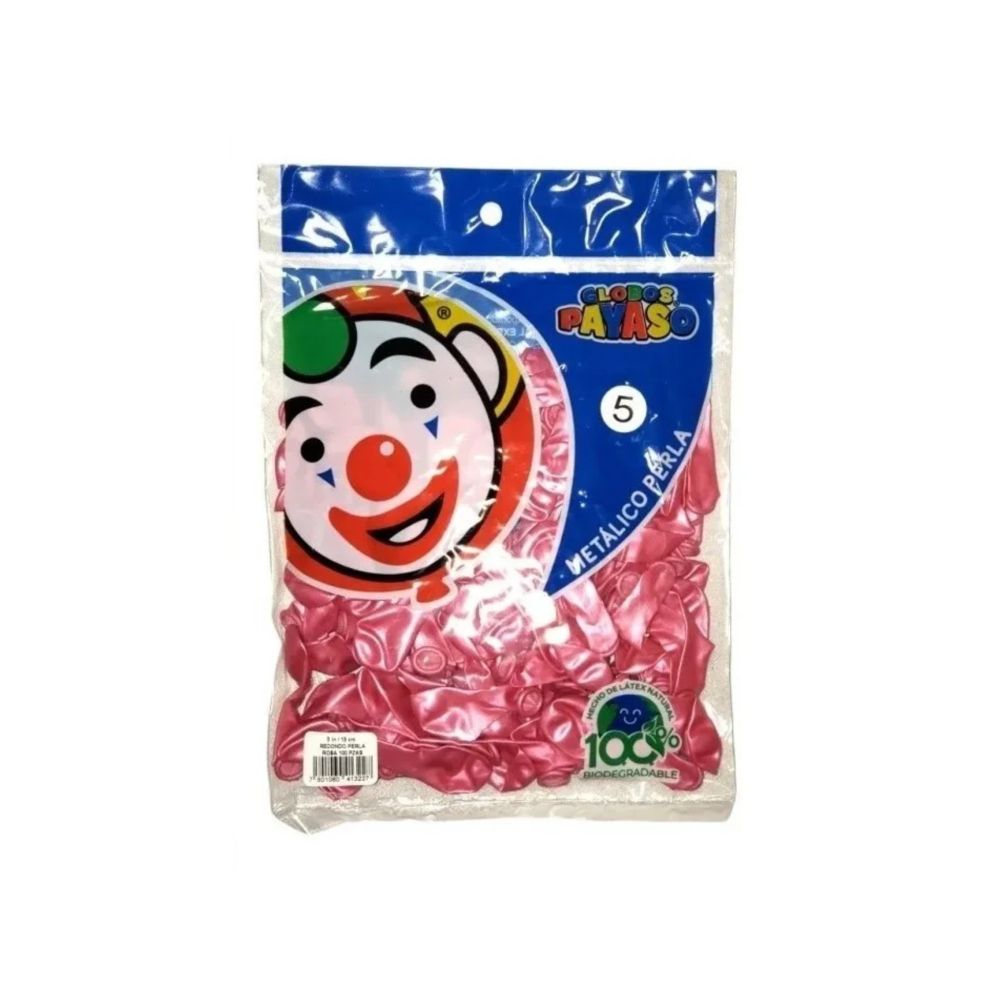 [7501060413227] GLOBO METAL BOLSA 100 PZA #5 PERLA ROSA