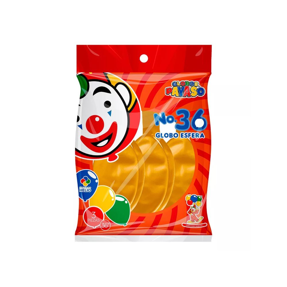 GLOBO PAYASO NO. 36 DORADO C/3PZAS
