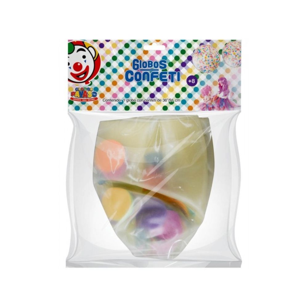 GLOBO DEC. BOLSA 1PZS #36 TRASPARENTE CON CONFETI