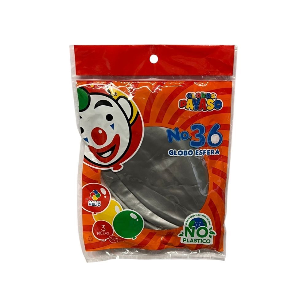 [FAB435687] GLOBO PAYASO BOLSA NO.36 PLATEADO C/3 PZAS