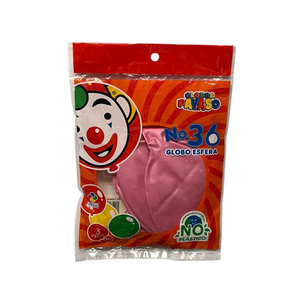 GLOBO PAYASO BOLSA NO.36 METALICO PERLA ROSA C/3PZAS