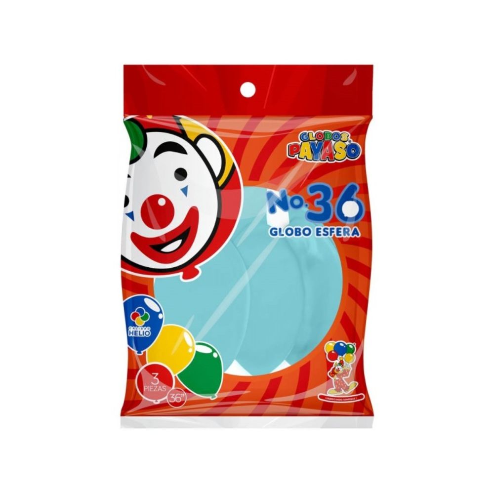 GLOBO PAYASO BOLSA NO.36 METALICO PERLA AZUL C/3 PZAS