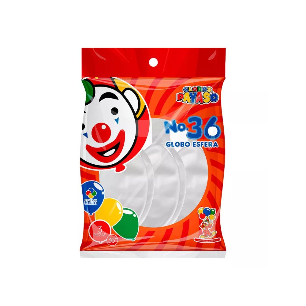 GLOBO PAYASO NO.36 METALICO PERLA BLANCO C/3 PZAS