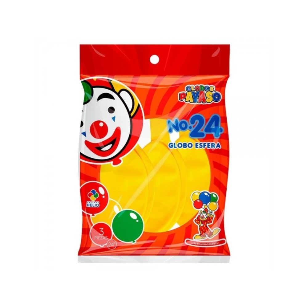 [FAB435168] GLOBO PAYASO BOLSA NO.24 AMARILLO C/3 PZAS