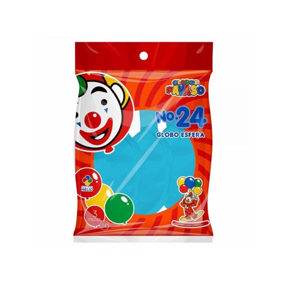 GLOBO PAYASO BOLSA NO.24 AZUL CIELO C/3 PZAS