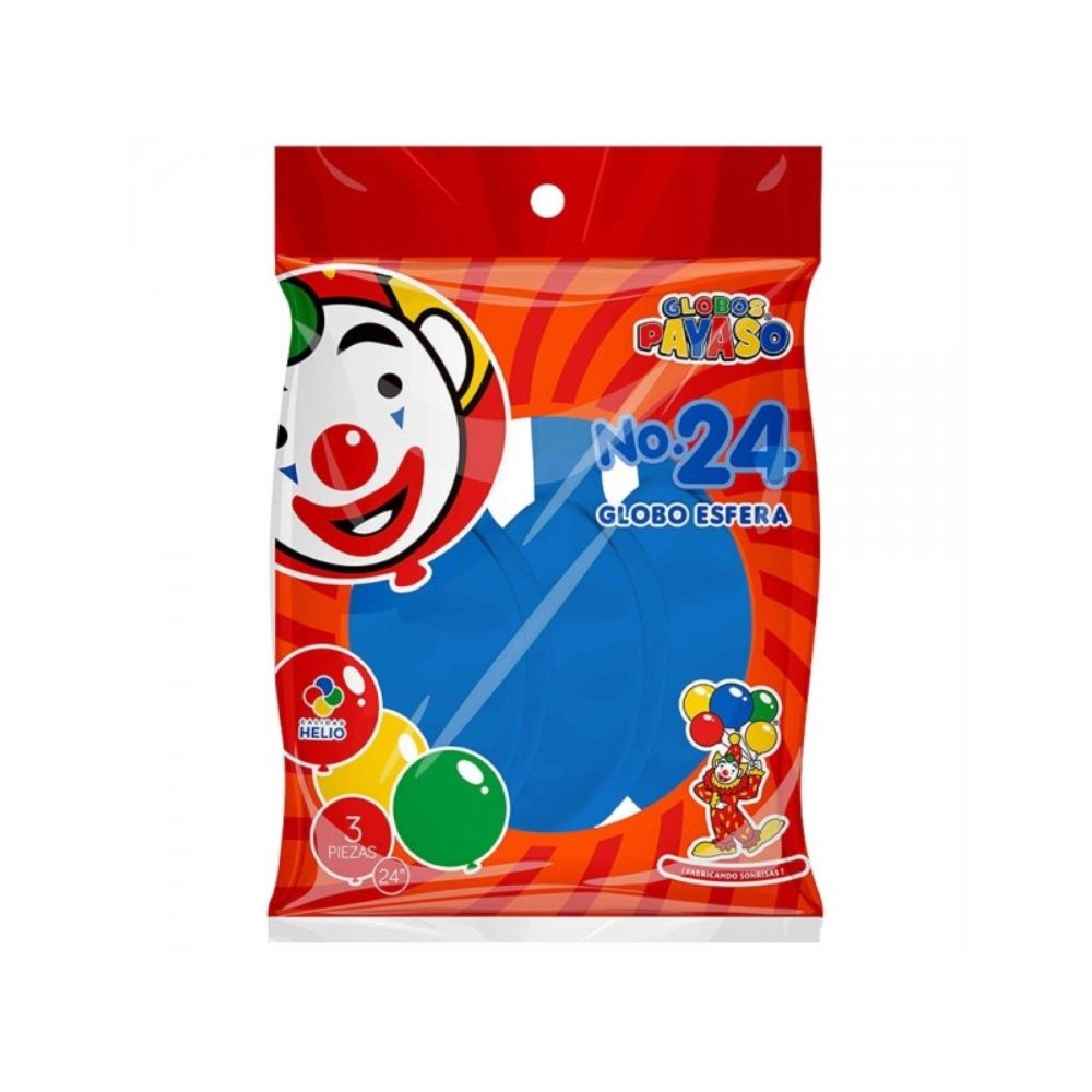 [FAB435182] GLOBO PAYASO BOLSA NO.24 AZUL ROYAL C/3 PZAS