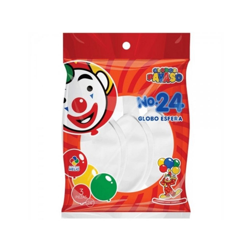 GLOBO PAYASO BOLSA NO.24 BLANCO C/3 PZAS
