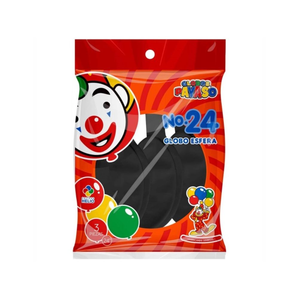 GLOBO PAYASO BOLSA NO.24 NEGRO C/3 PZAS
