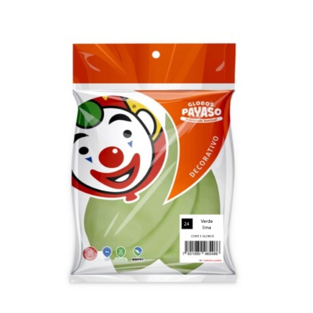 [FAB435243] GLOBO PAYASO BOLSA NO.24 VERDE LIMA C/3 PZA