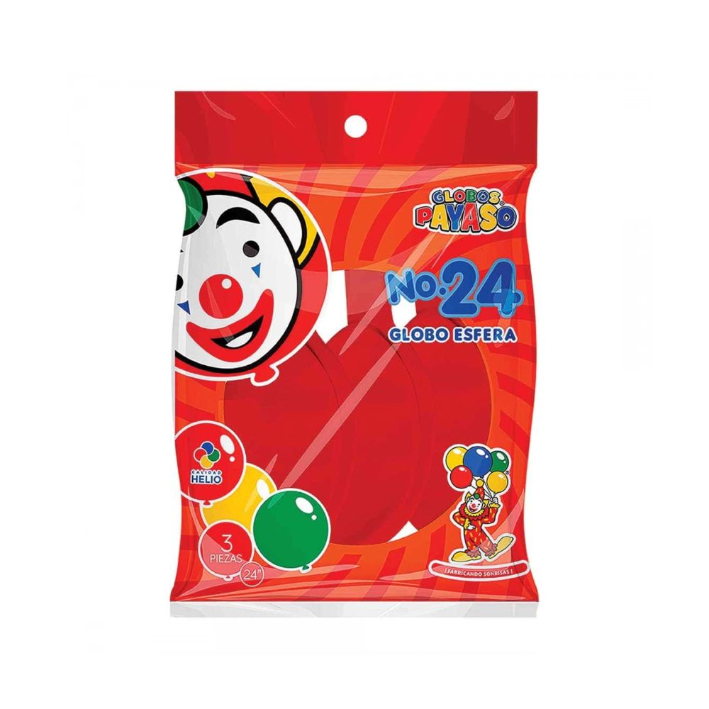 GLOBO PAYASO BOLSA NO. 24 ROJO CEREZA C/3 PZAS