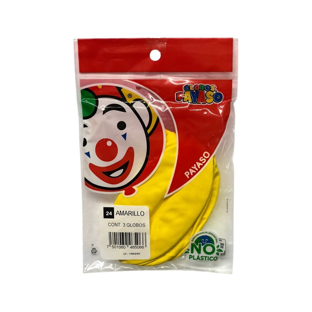 GLOBO PAYASO PASTEL AMARILLO #24 C/3PZ