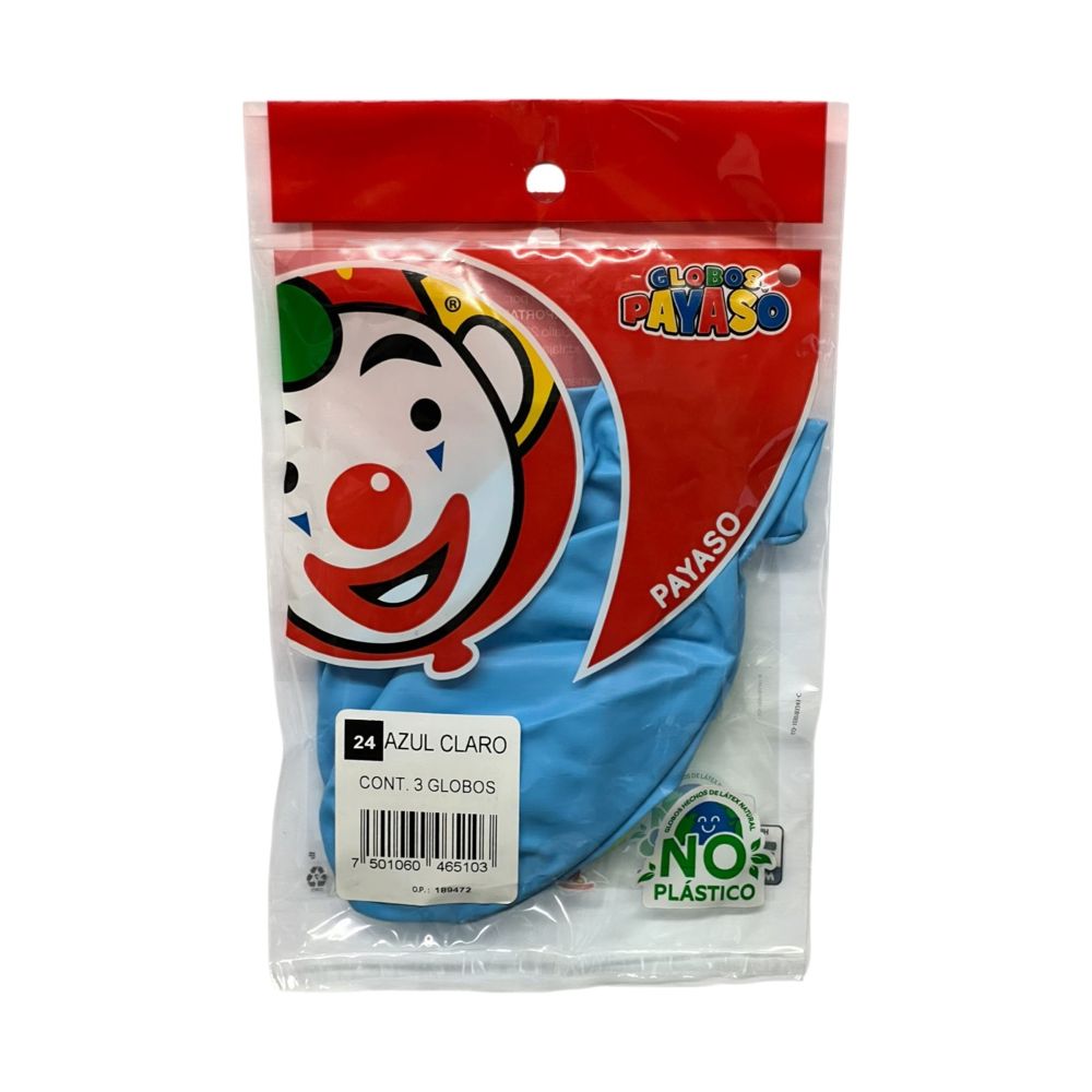 GLOBO PAYASO PASTEL AZUL CLARO #24 C/3PZ