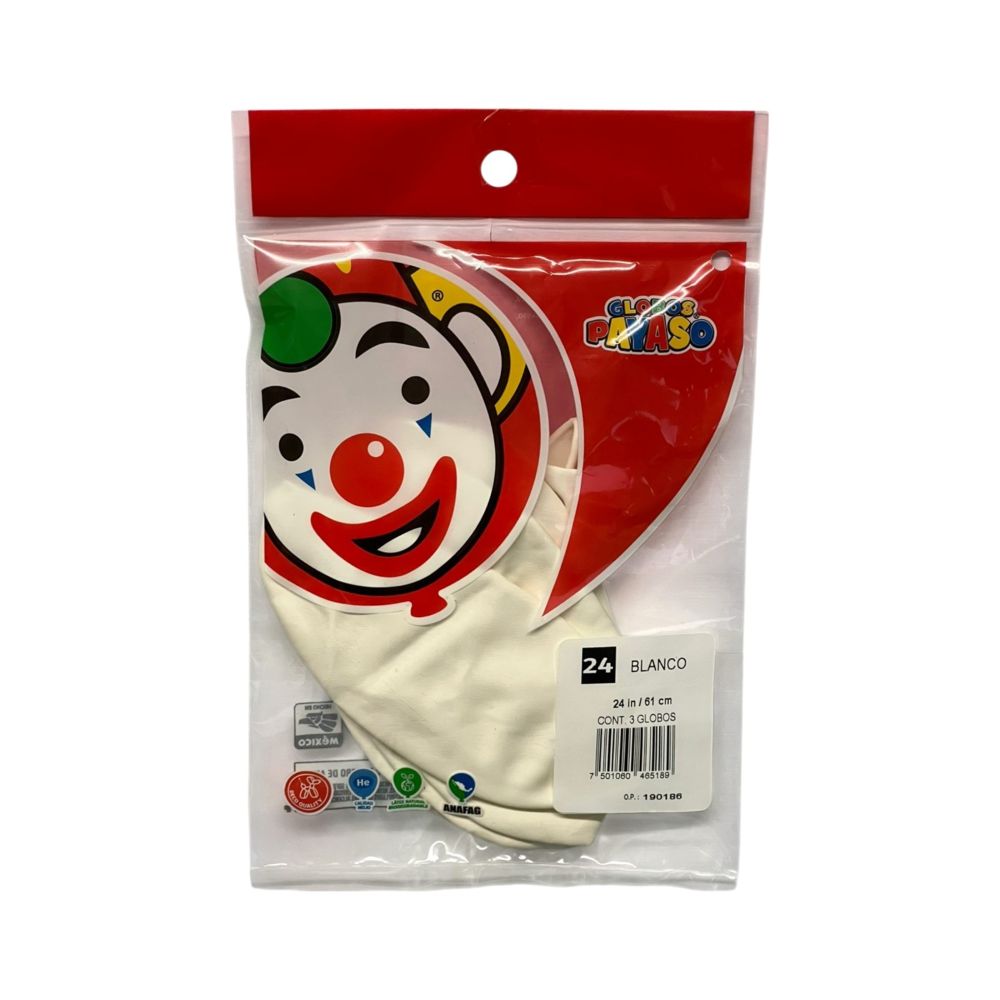 GLOBO PAYASO PASTEL BLANCO #24 /3PZ