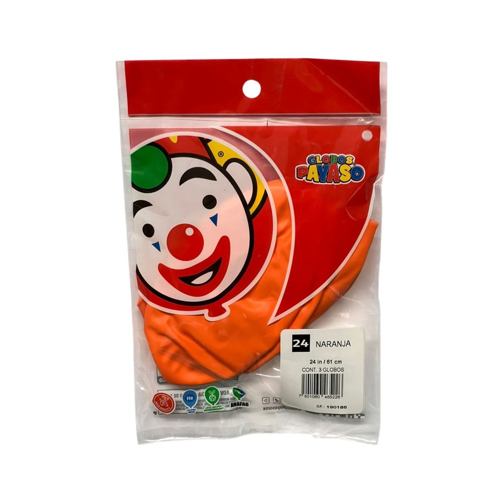 [FAB465226] GLOBO PAYASO PASTEL NARANJA #24 /3PZ