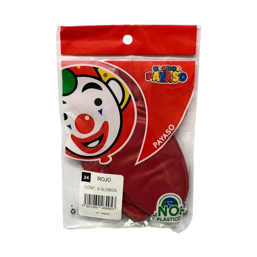 [FAB464953] GLOBO PAYASO PASTEL ROJO #24 C/3PZ