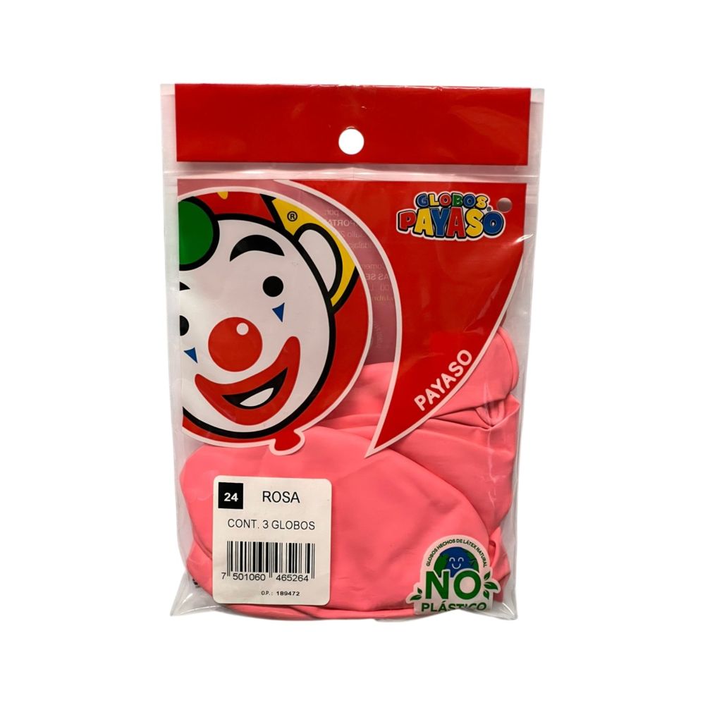 [FAB465264] GLOBO PAYASO PASTEL ROSA #24 /3PZ