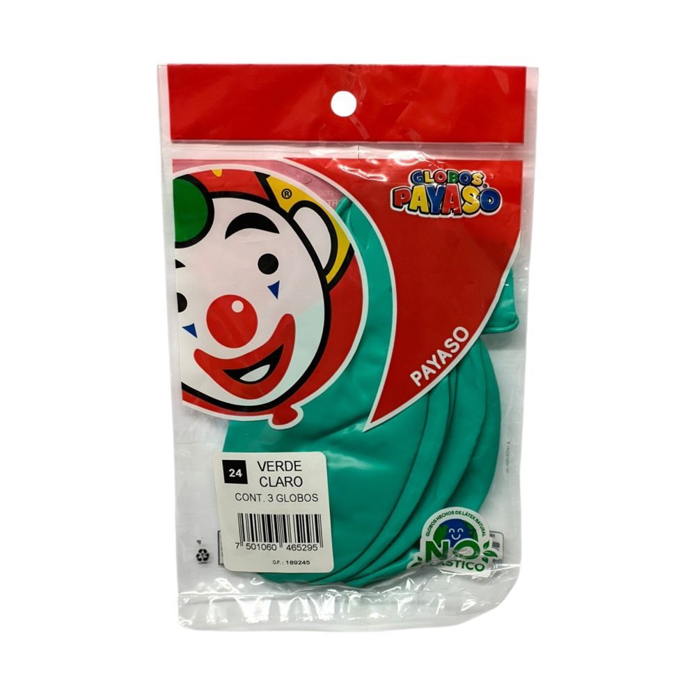 GLOBO PAYASO PASTEL VERDE CLARO #24 /3PZ