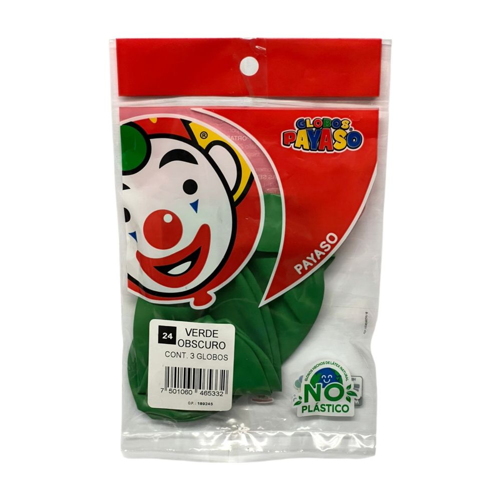 [FAB465332] GLOBO PAYASO PASTEL VERDE OBSCURO #24 /3PZ