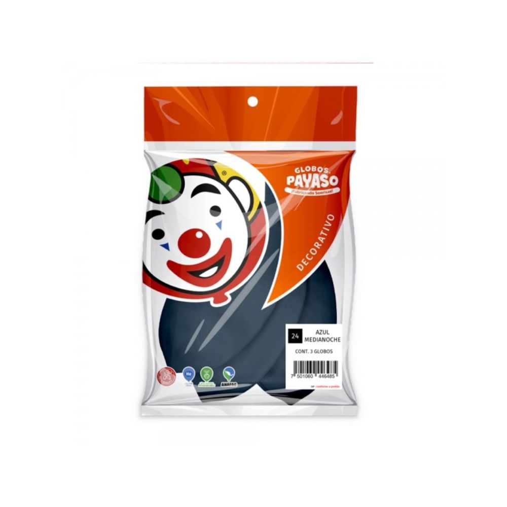 GLOBO PAYASO VINTAGE AZUL-MEDIANOCHE #24"  C/3PZ