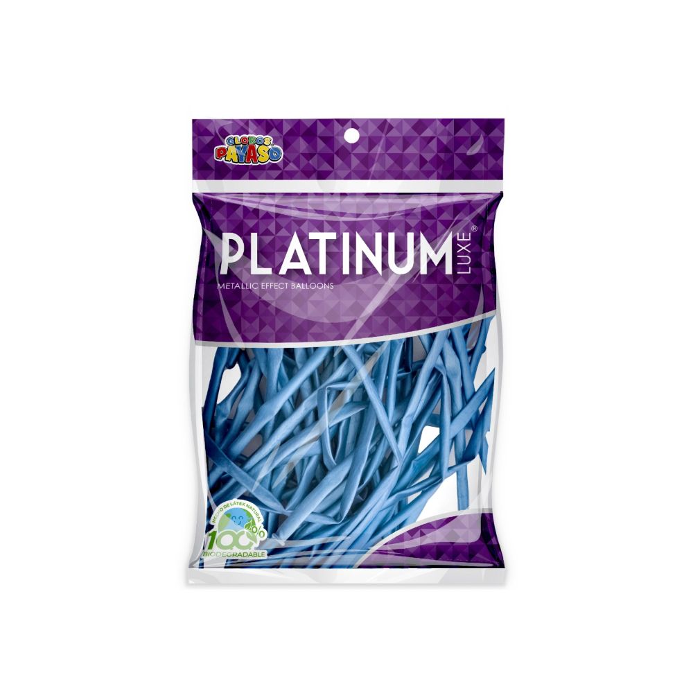GLOBO PAYASO ZEPPELIN PLATINUM AZUL BOLSA C/50