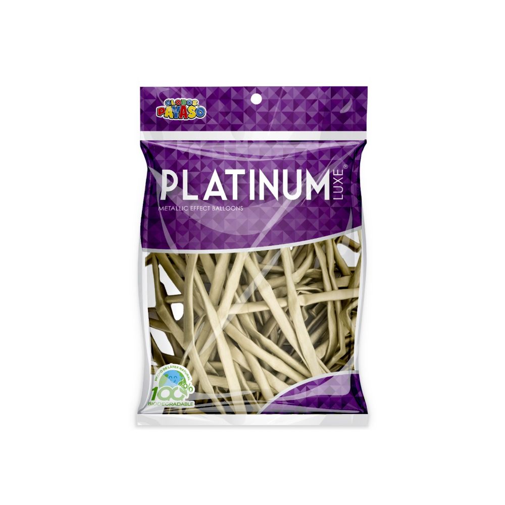 GLOBO PAYASO ZEPPELIN PLATINUM ORO BOLSA C/50