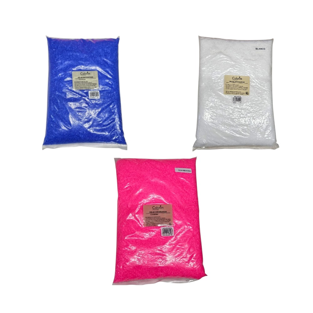 VELA PARAFINA GRANULADA BOLSA 1 KG V. COLORES