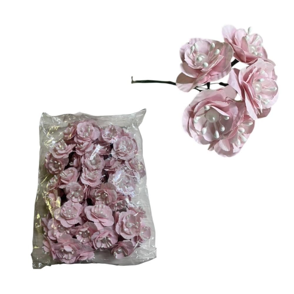 FLOR PAPEL C/PERLA 1 RAMO C/6FLS