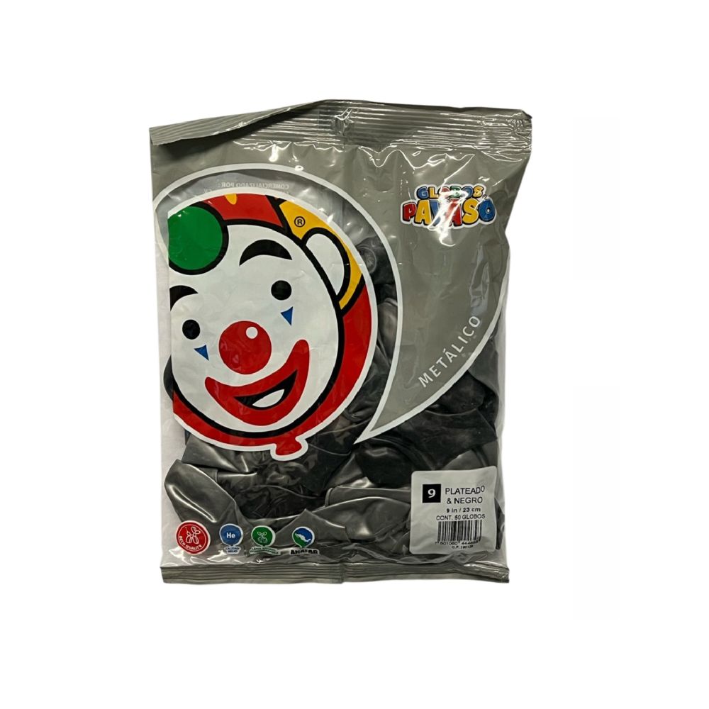 [FAB444658] GLOBO SURTIDO BICOLOR #9 NEGRO/PLATEADO C/50PZ