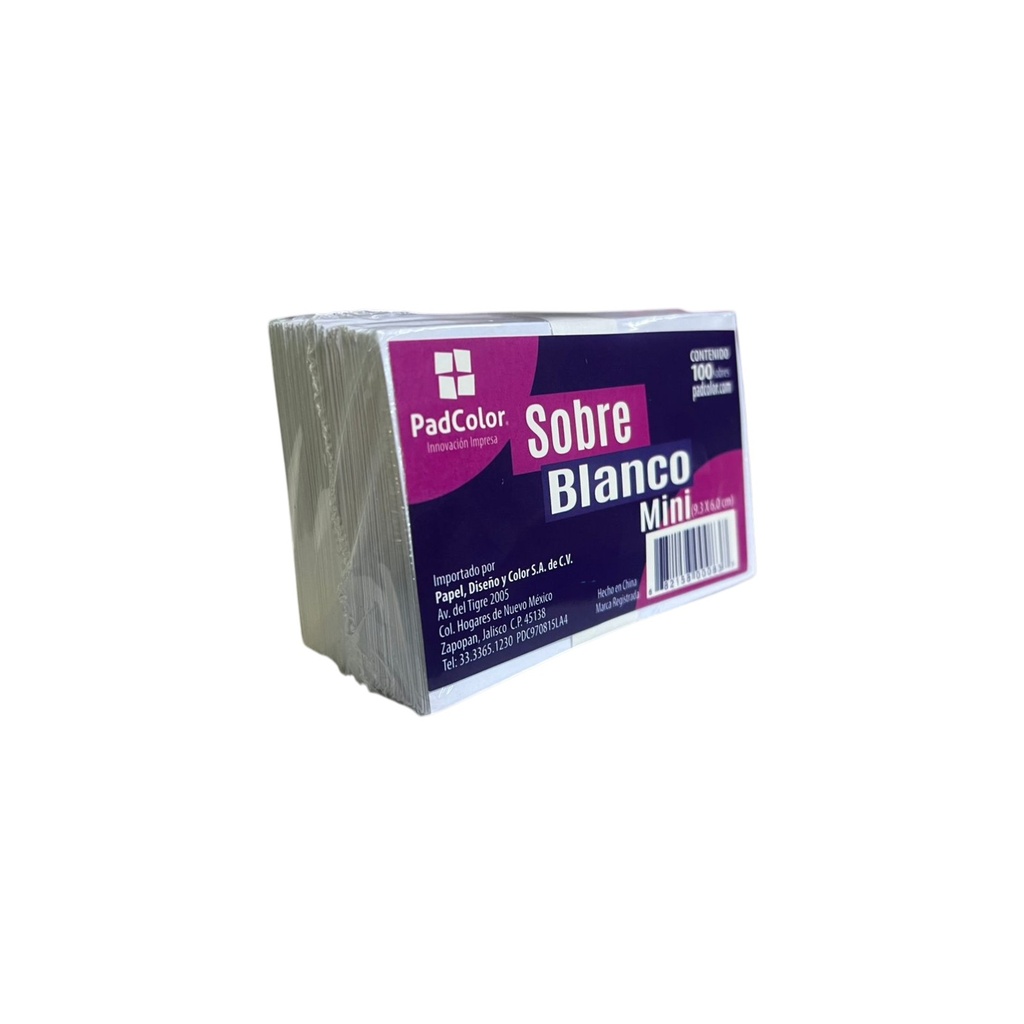 [PAD0083] SOBRE MINI BLANCO (9.3X6) PAQ. 100PZ