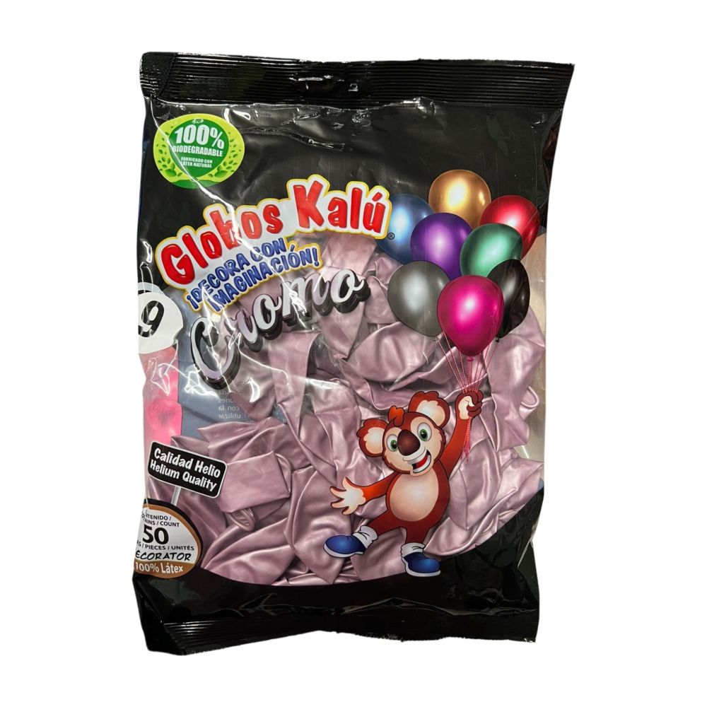 GLOBO KALU ROSA CROMO METALICO #9 C/50PZAS