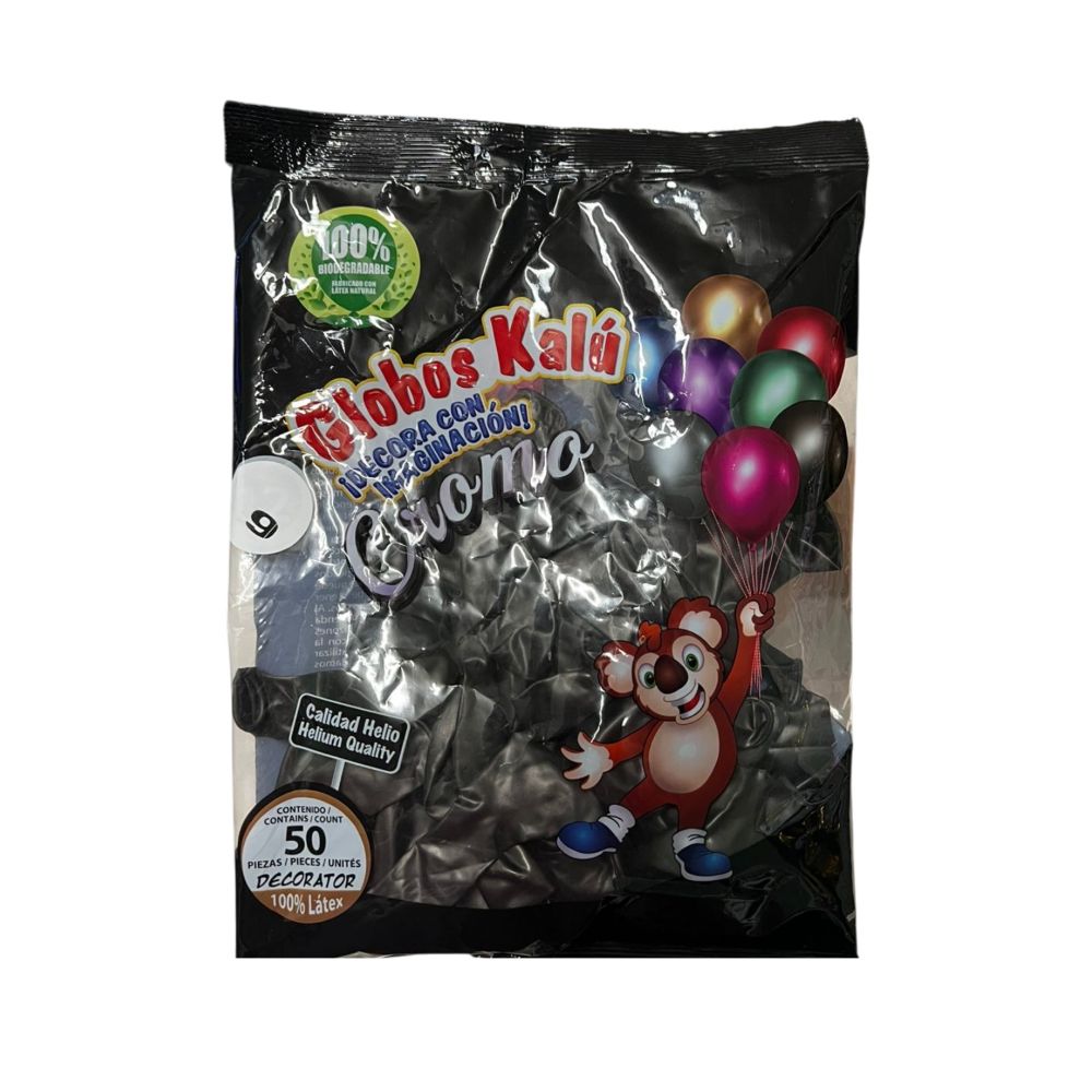 [7502322470996] GLOBO KALU NEGRO  CROMO METALICO #9 C/50PZAS